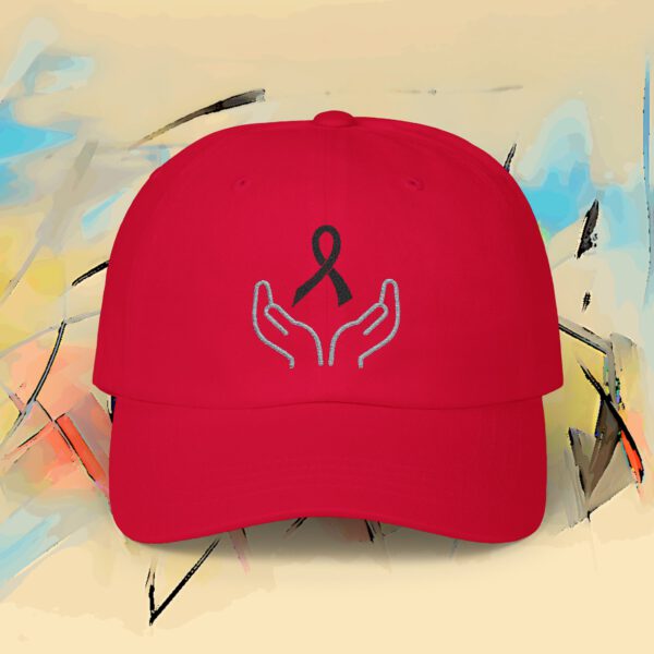 12808957323709309587_2048_custom.jpeg Skin Cancer Awareness Embroidered Black Ribbon Dad Cap