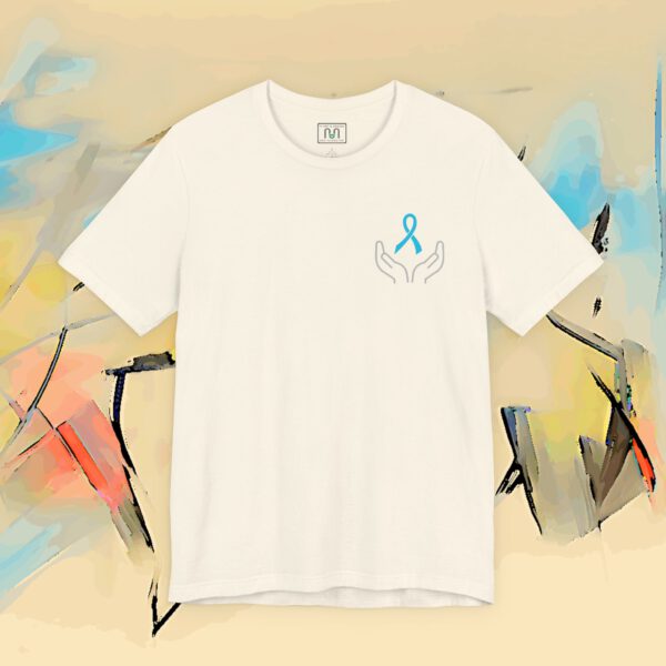 Promotion of Prostate Cancer Awareness T-Shirt — Hands Holding Blue Ribbon Tee