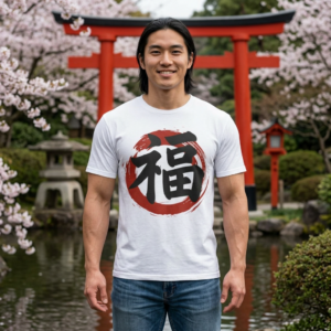 Good Fortune Fuku T-Shirt — Japanese Calligraphy Sosho Brush Tee