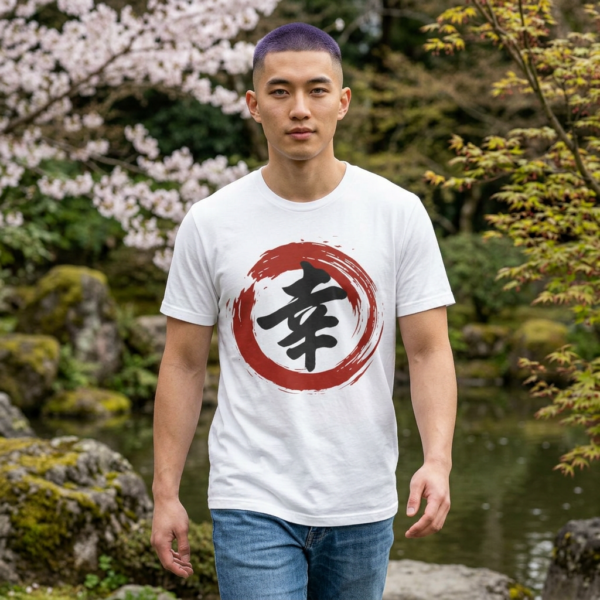 Happiness Kanji T-Shirt — Japanese Calligraphy Brush Tee