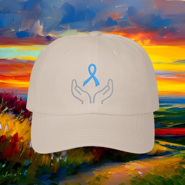 4127927136743152772_2048_custom.jpeg Prostate Cancer Support Dad Cap — Blue Ribbon 'Helping Hands' Embroidered Hat