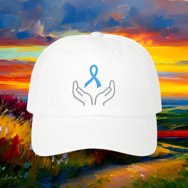 7218805393959495024_2048_custom.jpeg Prostate Cancer Support Dad Cap — Blue Ribbon 'Helping Hands' Embroidered Hat