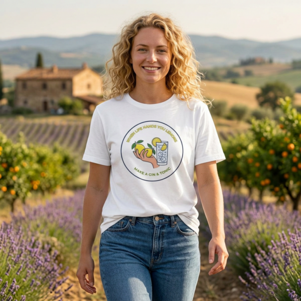 20260601180834-1f15de4e-76a4-68b2-a700-560a071c3d05.png Gin & Tonic Tee — "When Life Hands You Lemons, Make a Gin & Tonic" Casual Graphic T-Shirt